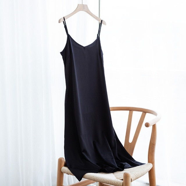 High Quality Women's Dress Summer Spaghetti Satin Long Dress Very Soft Smooth Plus Size S-4XL M30262