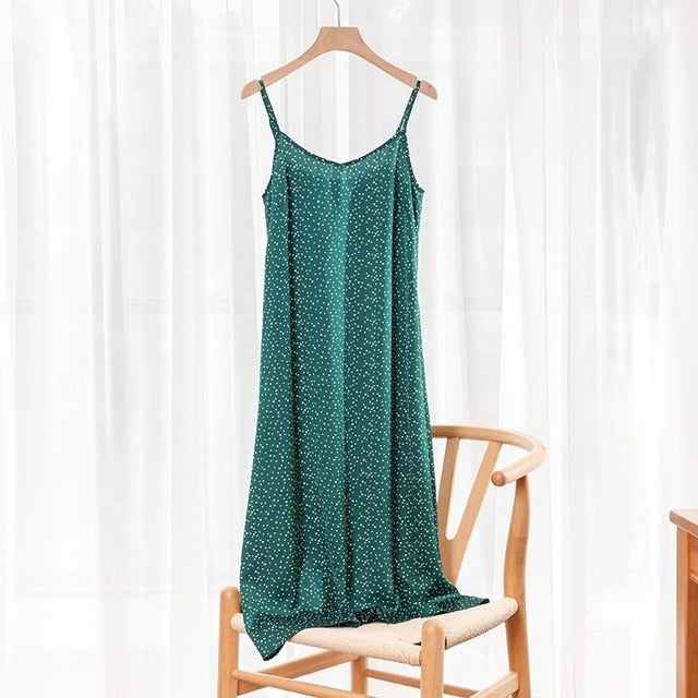 High Quality Women's Dress Summer Spaghetti Satin Long Dress Very Soft Smooth Plus Size S-4XL M30262