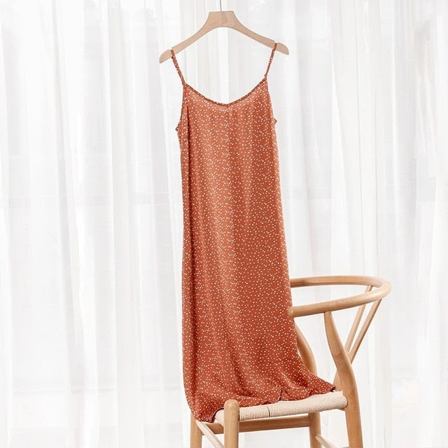 High Quality Women's Dress Summer Spaghetti Satin Long Dress Very Soft Smooth Plus Size S-4XL M30262