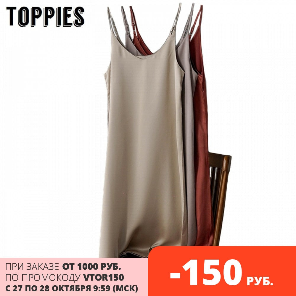 Toppies 2020 Spring Summer Women Satin Dress party Luxury Shiny Sundress Imitation Silk Dress