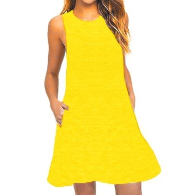 Summer Cotton Dress Women Sleeveless Beach Black Dress Casual  Pocket Loose Dress Female Plus Size Dress Fashion Clothing