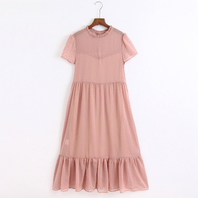 Tangada 2020 fashion women dots black dress ruffles collar short Sleeve Ladies elegant midi Dress Vestidos 6Z38