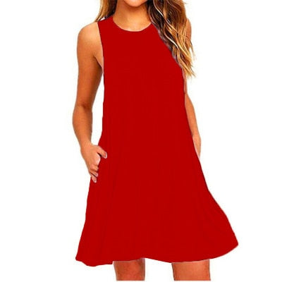 Summer Cotton Dress Women Sleeveless Beach Black Dress Casual  Pocket Loose Dress Female Plus Size Dress Fashion Clothing