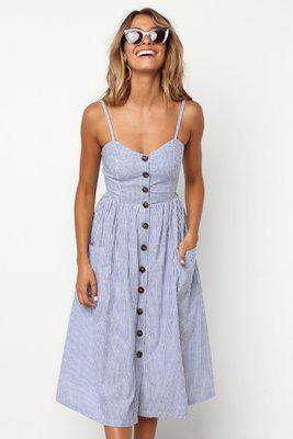Striped Print Cotton Casual Beach Summer Dress 2020 Sundress Sexy Spaghetti Strap V-neck Off Shoulder Women Midi Dress Vestidos
