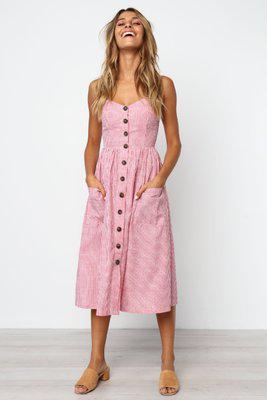 Striped Print Cotton Casual Beach Summer Dress 2020 Sundress Sexy Spaghetti Strap V-neck Off Shoulder Women Midi Dress Vestidos