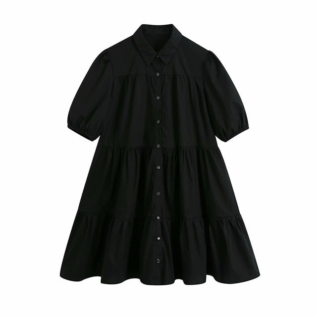 KPYTOMOA Women 2020 Sweet Fashion Ruffled White Mini Dress Vintage Lapel Collar Puff Sleeve Female Dresses Chic Vestidos Mujer