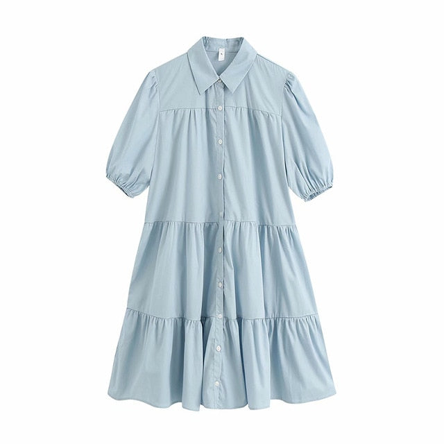 KPYTOMOA Women 2020 Sweet Fashion Ruffled White Mini Dress Vintage Lapel Collar Puff Sleeve Female Dresses Chic Vestidos Mujer