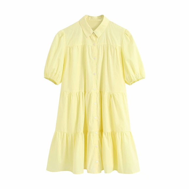 KPYTOMOA Women 2020 Sweet Fashion Ruffled White Mini Dress Vintage Lapel Collar Puff Sleeve Female Dresses Chic Vestidos Mujer