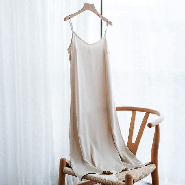 High Quality Women's Dress Summer Spaghetti Satin Long Dress Very Soft Smooth Plus Size S-4XL M30262