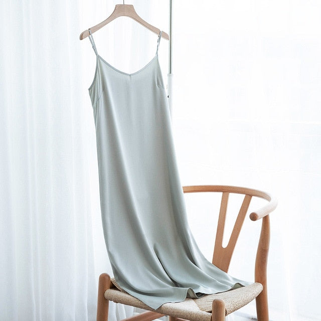 High Quality Women's Dress Summer Spaghetti Satin Long Dress Very Soft Smooth Plus Size S-4XL M30262