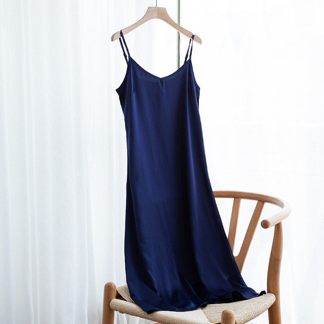 High Quality Women's Dress Summer Spaghetti Satin Long Dress Very Soft Smooth Plus Size S-4XL M30262