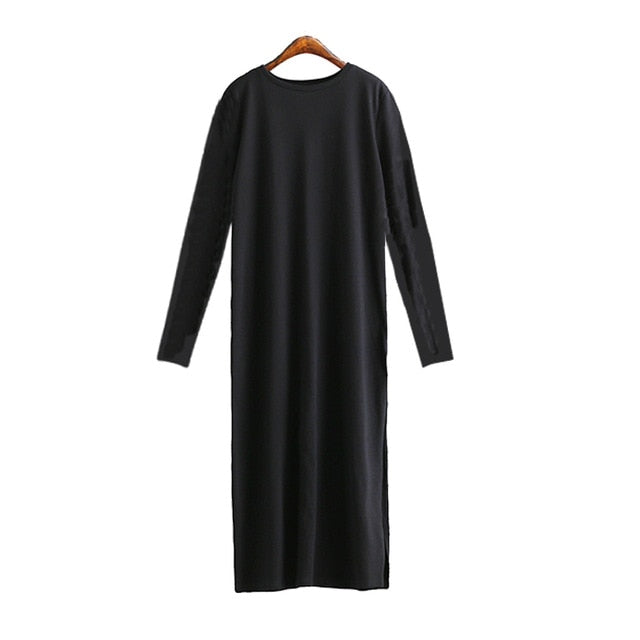Maxi T Shirt Dress Women Winter Autumn Vintage Sexy Bodycon Christmas Black White Cotton Long Sleeve Dresses Plus Size Oversize