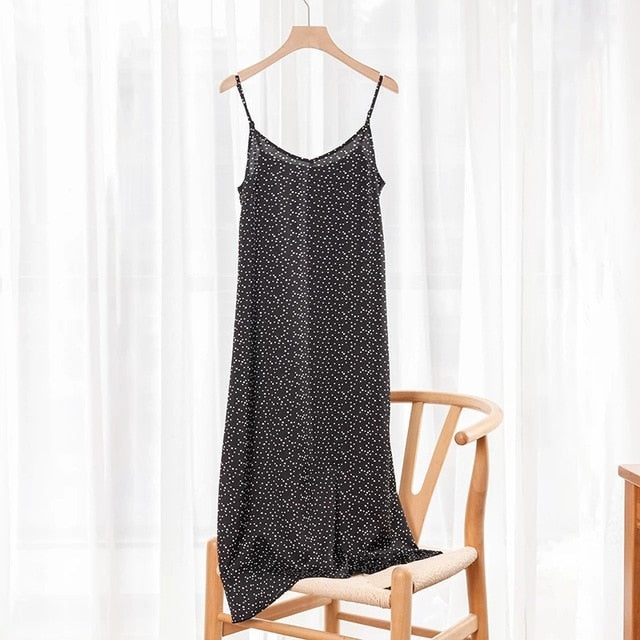 High Quality Women's Dress Summer Spaghetti Satin Long Dress Very Soft Smooth Plus Size S-4XL M30262