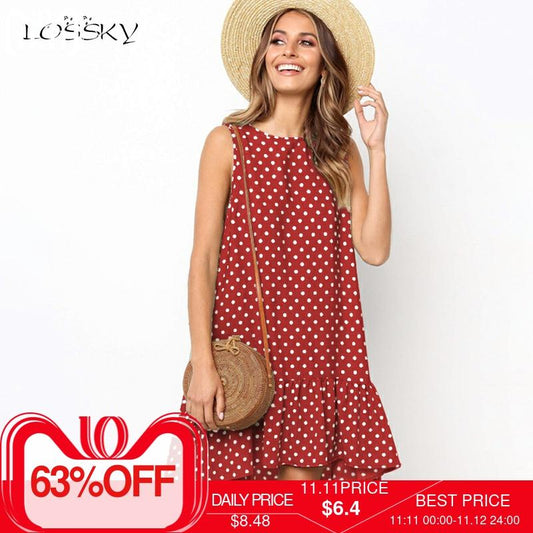 Lossky Women Summer Dress Polka Dot Chiffon Sleeveless Beach Mini Casual Yellow Sundress 2020 Fashion Plus Size Dress For Women